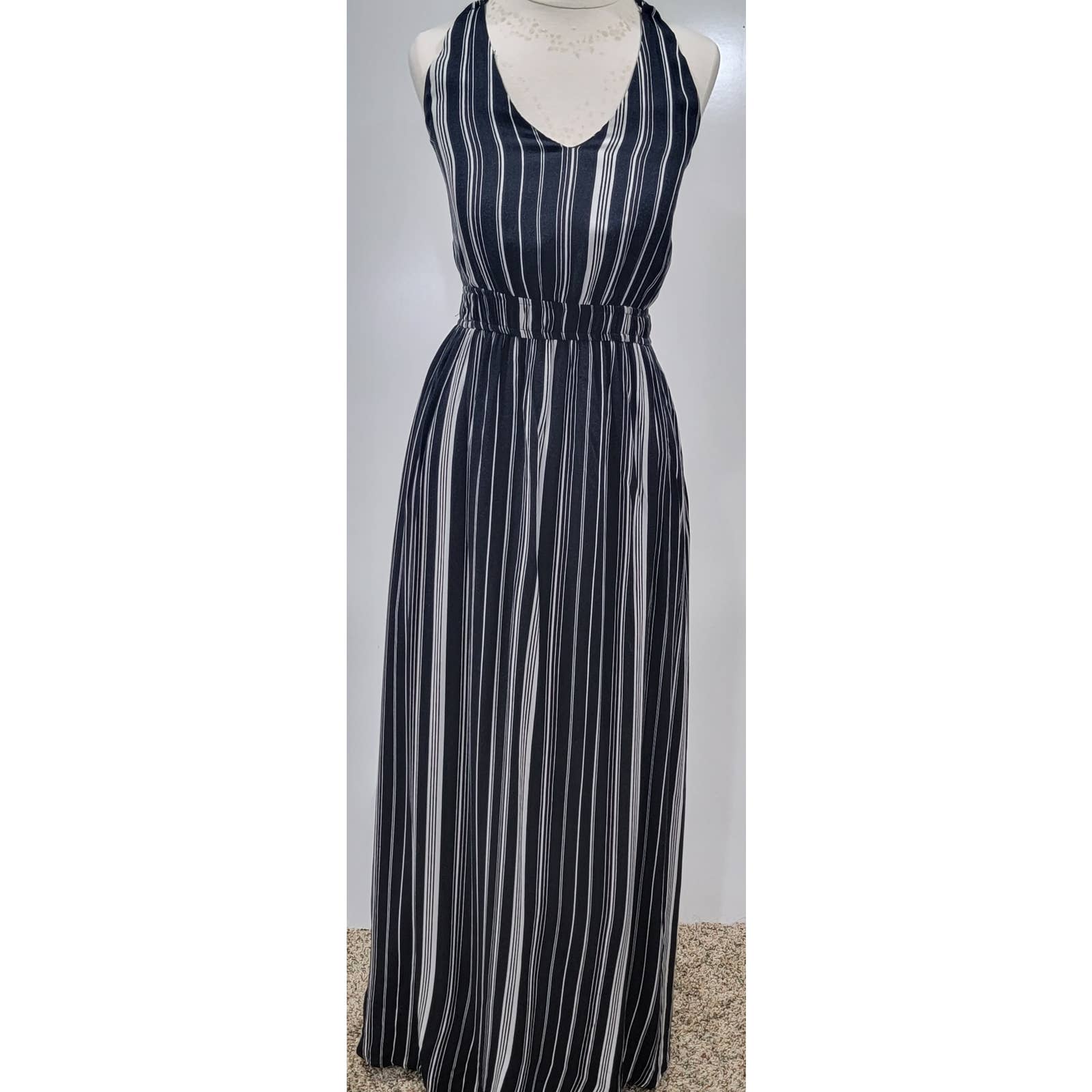 Maurices Vertical Striped Sleeveless Halter Maxi Dress Strappy Back Size Xsmall